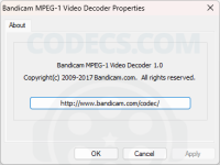 Bandicam MPEG-1 Decoder 1.0 screenshots